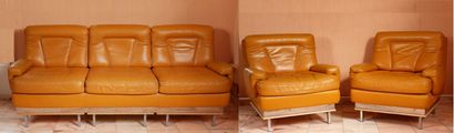 null Brown skai living room furniture including a sofa, a pair of bergères and a...