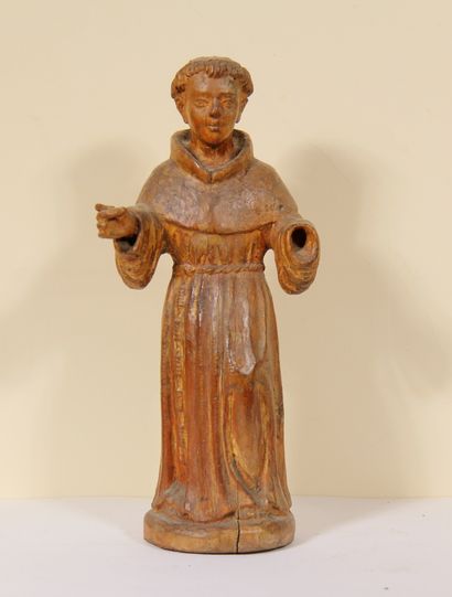 Jeune saint Franciscain en bois sculpté en...
