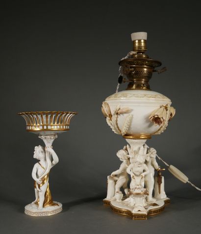 null *MOORE - CAPODIMONTE

- Cream and gilded earthenware lamp base decorated with...