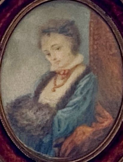 null *Ecole du XIXème s.

Femme assise au manchon

Miniature ovale 

9 x 7 cm.