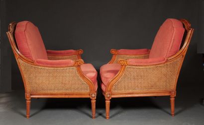 null Mobilier de salon en bois naturel canné style Louis XVI comprenant un canapé...