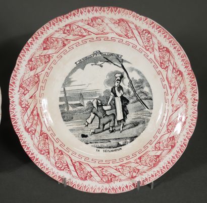 null *GIEN

Six earthenware plates with red printed decoration A wedding in the country

D...