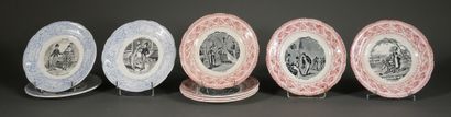 null *GIEN

Six earthenware plates with red printed decoration A wedding in the country

D...