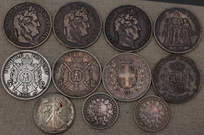 null *Lot de pièces en argent (usures) :

- Six p. 5 FF 1834, 1837, 1844, 1867, 1868,...