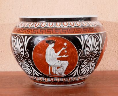null Cache-pot en céramique à décor de scènes de l'Antiquité grecque, travail grec...