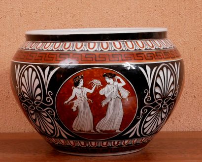 null Cache-pot en céramique à décor de scènes de l'Antiquité grecque, travail grec...