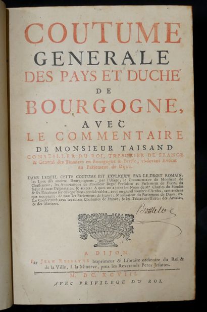 null Monsieur TAISAND. 

Coutume générale de Bourgogne Avec le Commentaire de Monsieur...