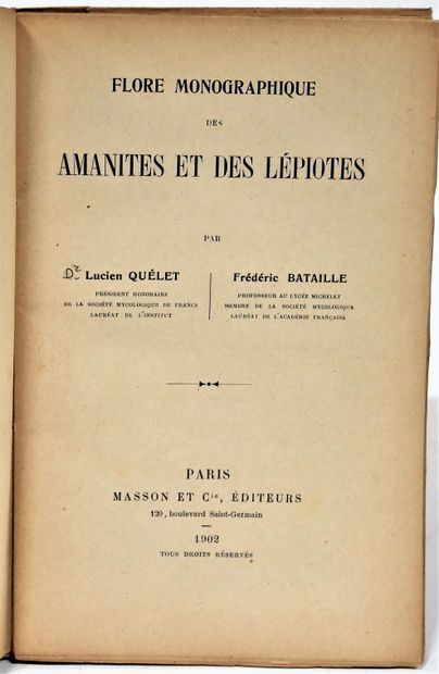 null Lucien QUELET Frédéric BATAILLE. Flore monographique des amanites er des lépiotes....
