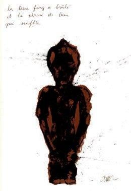ARMAN Statuette, pochoir rehaussé à l'encre noire et marron. Format 29,5x41 cm. oeuvre...