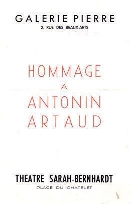  Hommage à Antonin Artaud. Plaquette consacrée à la vente, Galerie Pierre et le Théâtre... Gazette Drouot