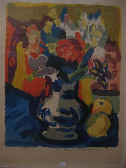 Pierre Ambrogiani VASE, FLEURS ET FRUITS. 51 x 40cm. Lithographie imprimée en couleurs....