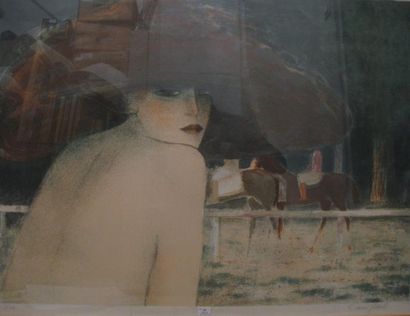 Jean-Pierre Cassigneul CAVALIERS AU BOIS. 1983 (de Francony 287) 54 x 74cm. Lithographie...