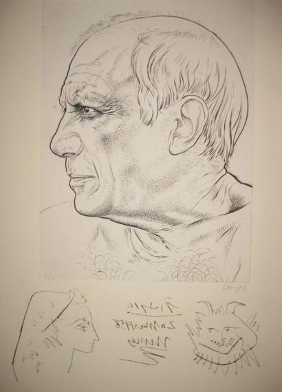 Pablo Picasso d'après PROFIL DE PICASSO Gravé par Paul Lemagny, pour le livre Témoignage...