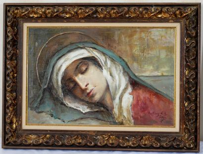 null Joaquin MARTINEZ DE LA VEGA (1846-1905)

Vierge dolorosa

Huile sur toile signée...