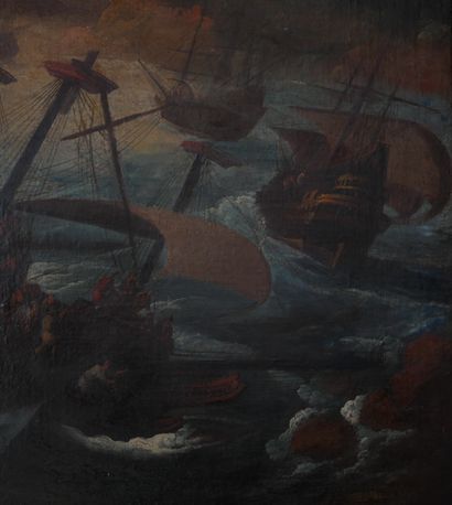 null Ecole flamande du XVIIème s. suiveur de Cornelis de WAEL

Scène de naufrage

Huile...