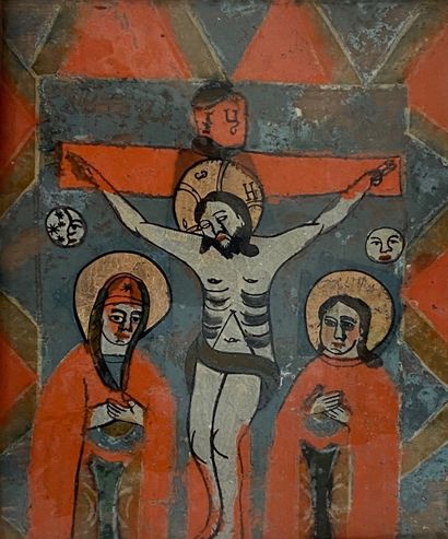 null Ecole des Balkans

Christ en croix et Saints

Trois fixés sous verre

30 x 23...
