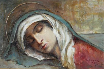 null Joaquin MARTINEZ DE LA VEGA (1846-1905)

Vierge dolorosa

Huile sur toile signée...