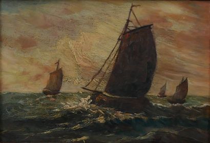 null Van de VENNE (XIX-XXème s.)

Bateaux de pêche en mer

Huile sur panneau signée...