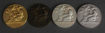 null Lot de quatre médailles en bronze EDF et deux médailles ministérielles