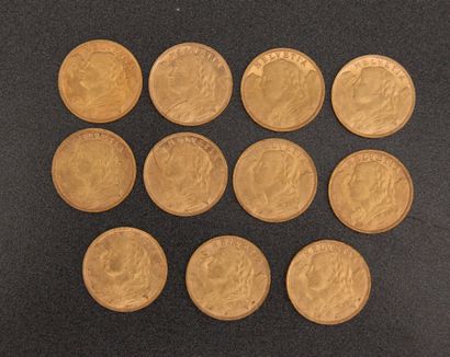 *Onze pièces de 20 F Suisse en or