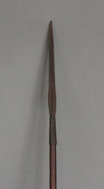 null *Lance en bois à pointe en fer forgée, manche en fer enroulé

L : 156 cm.