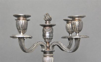 null Pair of candelabras in silver plated metal with four arms of light, Louis XVI...