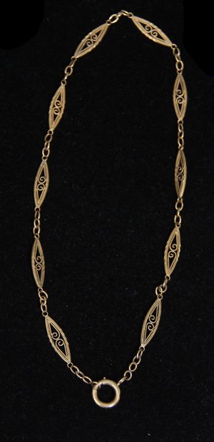 null 18k yellow gold watch chain with filigree diamond links, weight: 19 g.