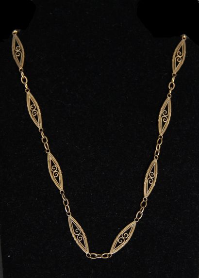 null 18k yellow gold watch chain with filigree diamond links, weight: 19 g.