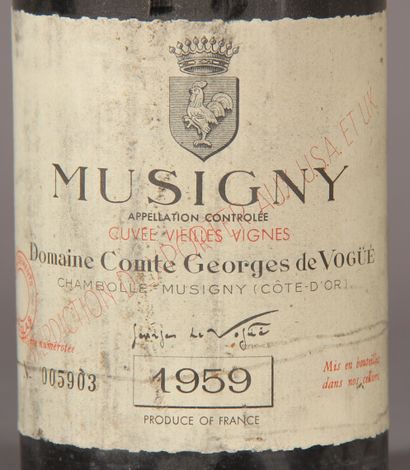 null 1	 bouteille 	MUSIGNY, 	"cuvée Vieilles Vignes", 	Comte de Vogüe 	1959	 (ets,...
