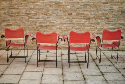 null Mathieu MATEGOT (1910 - 2001) 

	Suite of four Tropique armchairs (model created...