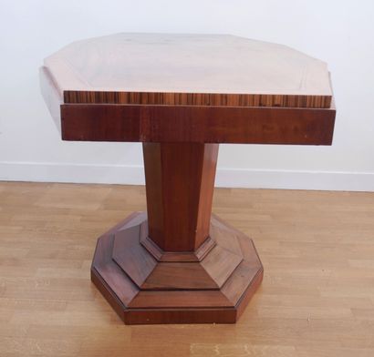 null Amaranth veneer side table with tray, shaft and octagonal stepped base, Art...