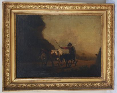 null Ecole du XIXème s.

Berger avec son chien menant, ânes et cheval sur le chemin

Huile...