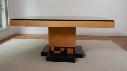 null Mahogany, sycamore and black wood veneer dining room furniture with geometric...