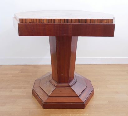 null Amaranth veneer side table with tray, shaft and octagonal stepped base, Art...