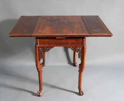 null Rectangular table with Italian-style extensions in stained wood, molded and...