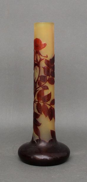 null ETABLISSEMENT GALLE

Tubular vase on swollen base. Proof in red and orange multi-layer...