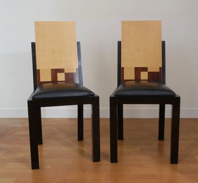 null Mahogany, sycamore and black wood veneer dining room furniture with geometric...