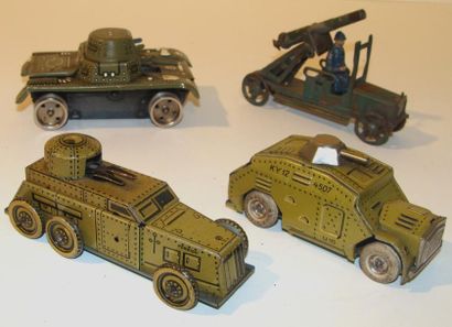 null Allemagne : 4 Penny Toys : chars mécaniques - véhicules DCA. L = 8 à 10 cm.