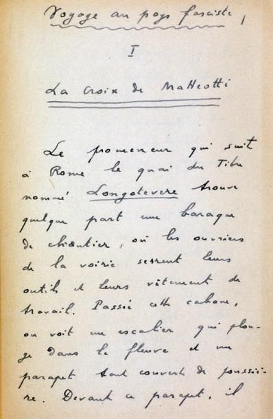 "BERAUD (Henri)" "Voyage au Pays du fascisme. Recueil manuscrit d'articles signés...