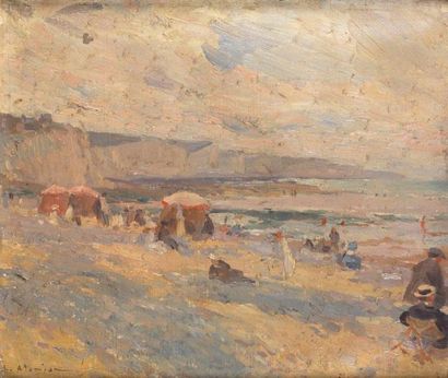 "ATAMIAN Charles (1872-1947)" "Scène de plage à Fécamps Huile sur toile Signée en...
