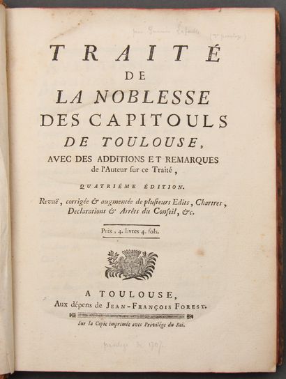 null Lot :

- LANGUEDOC

Traité de la noblesse des Capitouls de Toulouse

4ème éd....