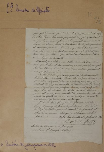 null AMEDEE DE MAISTRE. 1786-1862. Las 2 P. 11 février 1852. « Soldat de la légitimité...