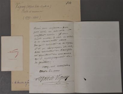 null ALFRED DE VIGNY. 1797-1863. February 8, 1858 to Amédée de Jonquières, 2 p. in-12.

He...
