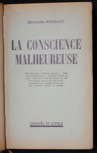 null BENJAMIN FONDANE.

Conscience malheureuse. Denöel Steele, 1936. ½ basane à ...
