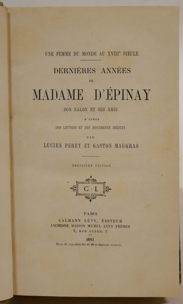null LUCIEN PEREY GASTON MAUGRAS.

La Jeunesse de madame d’Épinay. Calmann-Lévy,...