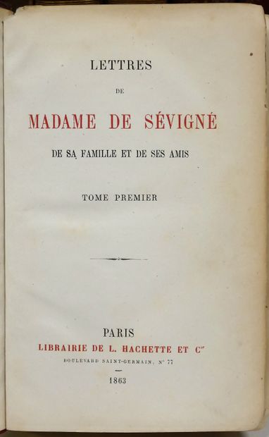 null Lettres de Madame de Sévigné.

L. Hachette, 1863.

8 volumes ½ chagrin, dos...