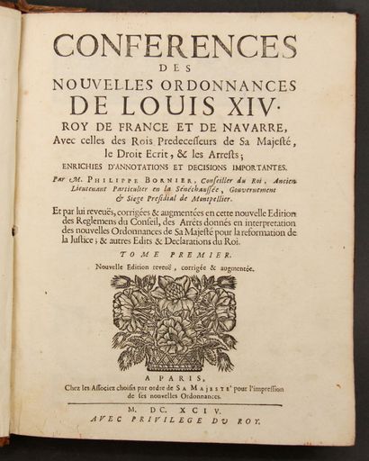 null Lot :

- BORNIER

Conférence des Nouvelles Ordonnances de Louis XIV. 

Paris,...