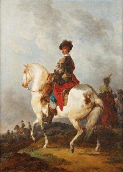Casanova Francesco (Londres 1727-Vienne 1802) Cavalier sur un cheval blanc Huile...