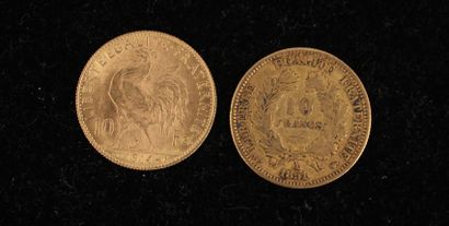 null *Deux pièces de 10 FF en or 1851 A, 1914