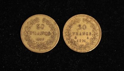 null *Deux pièces de 20 FF en or Louis Philippe 1831 A, 1840 A